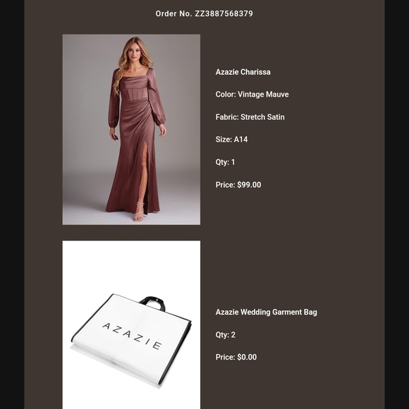 Azazie Charissa Vintage Mauve Size 14 - Picture 2 of 5